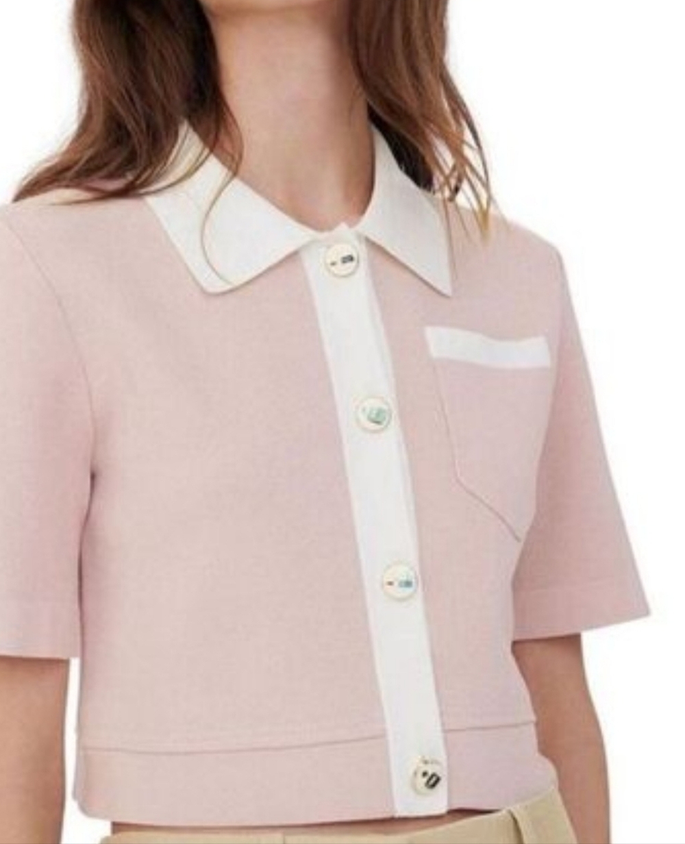 Maje Mushirt Cropped Short Sleeve Cardigan Size 2.